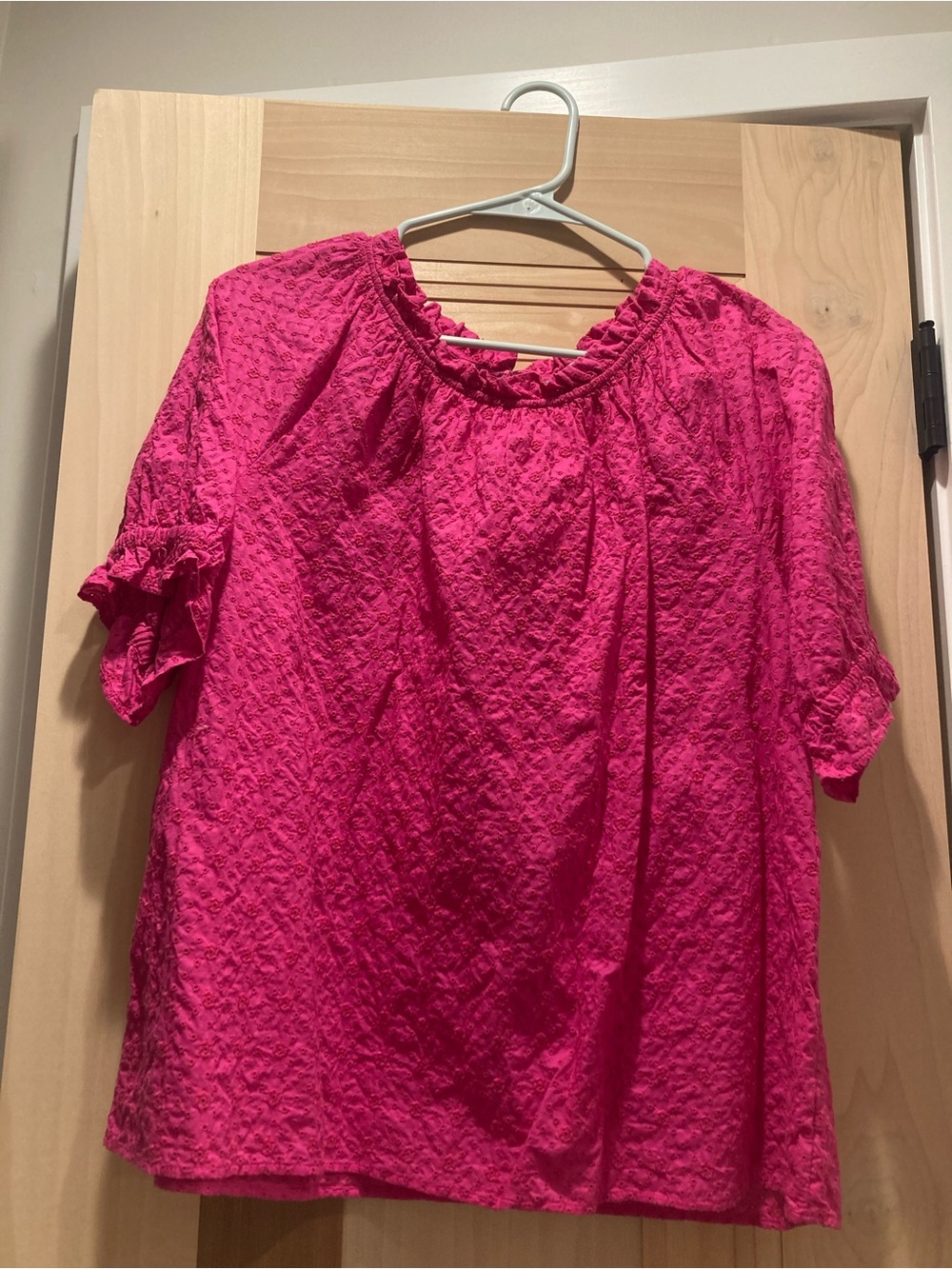 LOFT Bright Fuchsia Textured Short-Sleeve Blouse